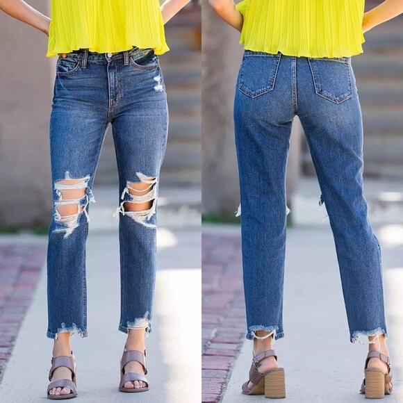 BRIDGE BY GLY Mom Jeans Womens Size 28 Denim Cropped High Rise Distressed Grunge - Picture 1 of 9